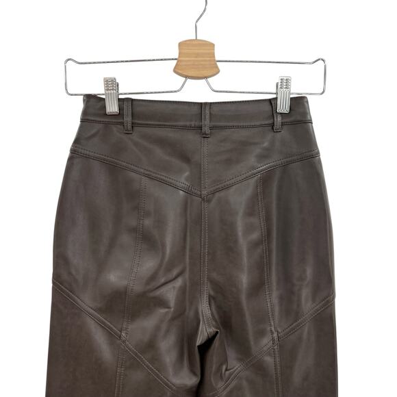 Aritzia Wilfred Rebel Pants Vegan Faux Leather Straight Leg Brown Size 0 - Picture 9 of 13